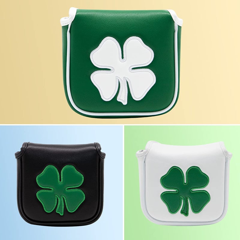 barudan golf Lucky Shamrock Heel Shaft Mallet Cover Square Mallet Putter Cover Headcover Magnetic for Scotty Cameron 6M DB Taylormade Spider S Ping White Pu Leather Made for Golfer Men - Image 4